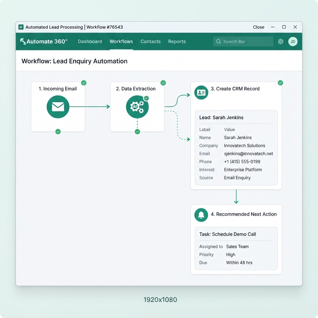 Email-to-CRM Automation interface preview
